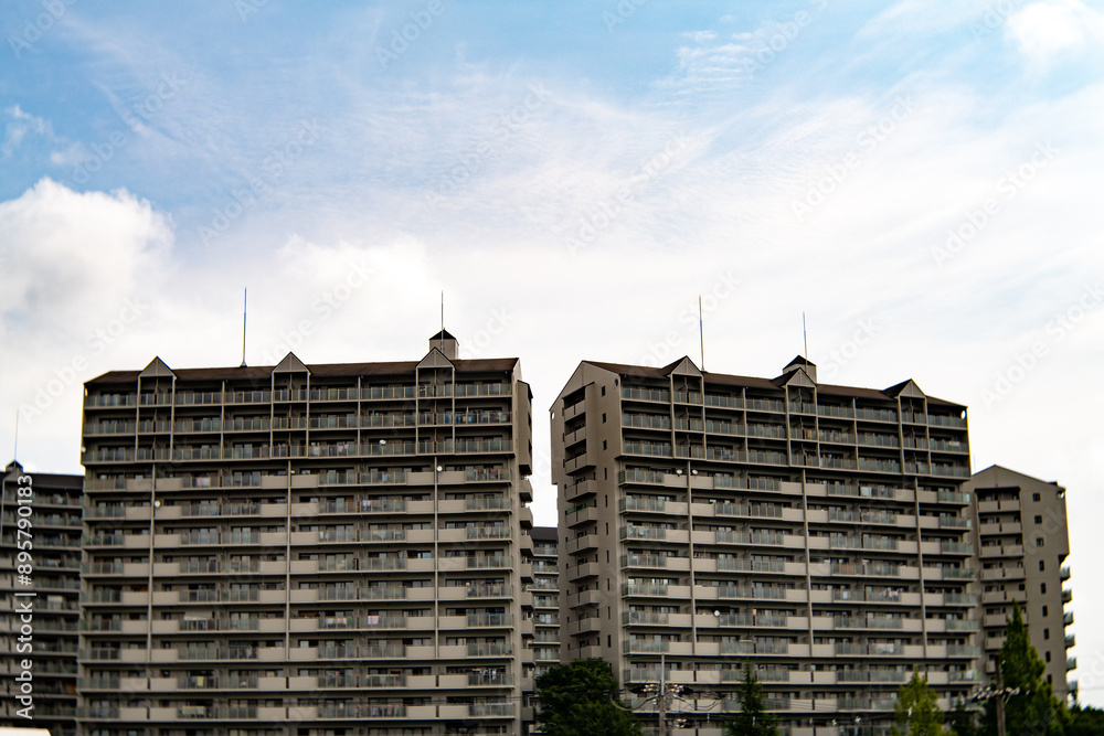 Apartment buildings in residential area in Sanda city, Hyogo prefecture, Japan