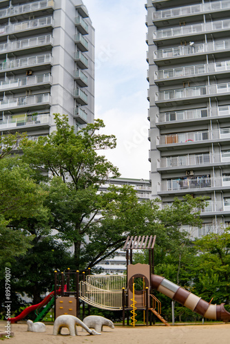 Obraz na płótnie Apartment buildings in residential area in Sanda city, Hyogo prefecture, Japan w salonie