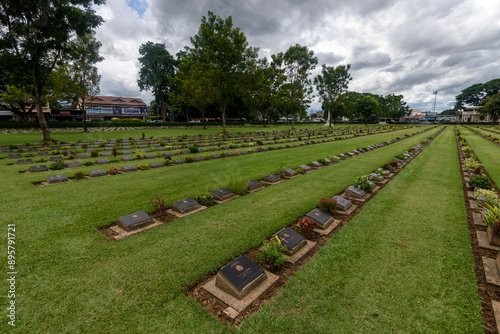 War Graves, a Commonwealth War Graves Commission cemetery at Kanchanaburi, the graves of the allied soldiers who built the railway in World War Two. photo