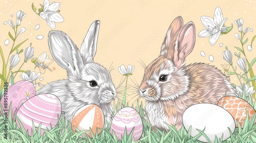 Fototapeta premium Artistic Easter Baby Animals Coloring Book Illustration