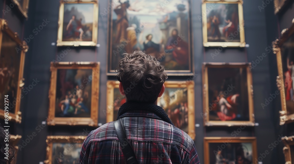 Man Admiring Artworks in a Gallery Man Admiring Artworks in a Gallery