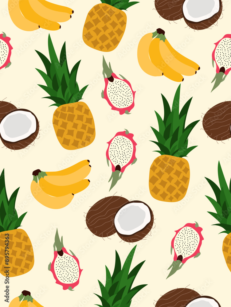 Fruit pattern on a light yellow background. Fruit pattern on a light yellow background.