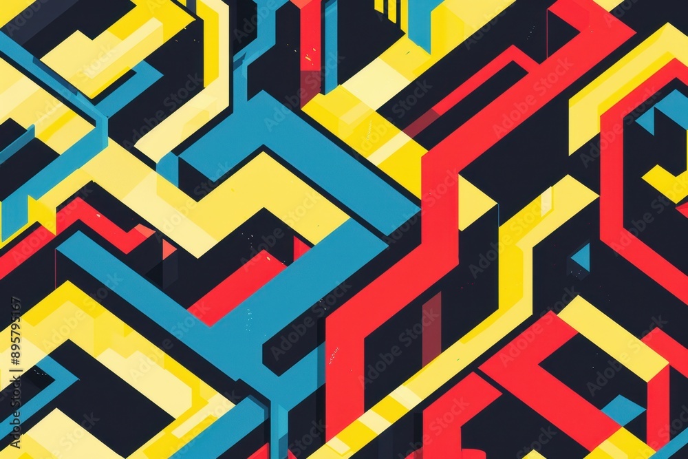 Geometric maze, bold primary colors, flat design illustration Geometric maze, bold primary colors, flat design illustration