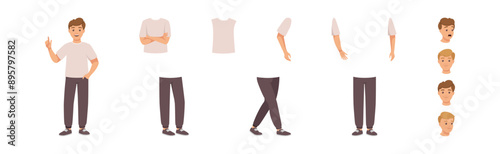 Man Character Constructor with Separated Body Parts Vector Set