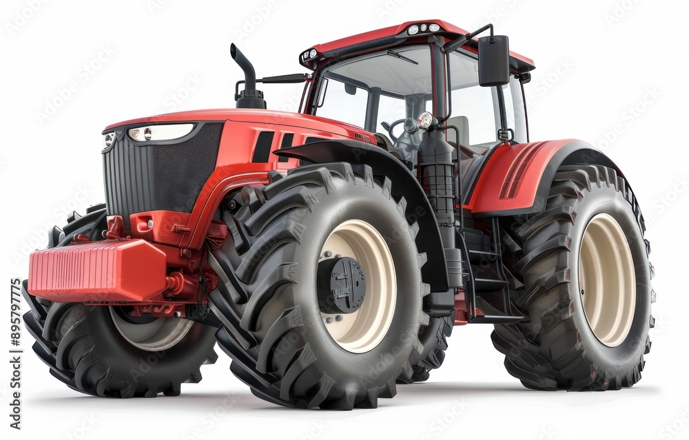 Powerful Red Tractor on White Background Powerful Red Tractor on White Background