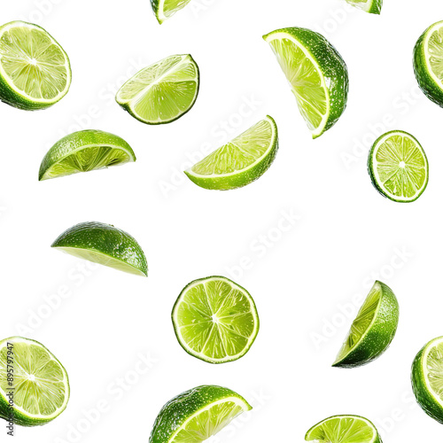 Falling limes on air . Fresh lime isolated on white background.  © Ram rider