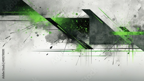 Tech green stripes on abstract grey grunge corporate header banner. geometric background