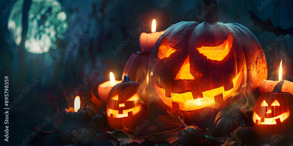 Halloween pumpkin head jack lantern with burning candles Halloween pumpkin head jack lantern with burning candles