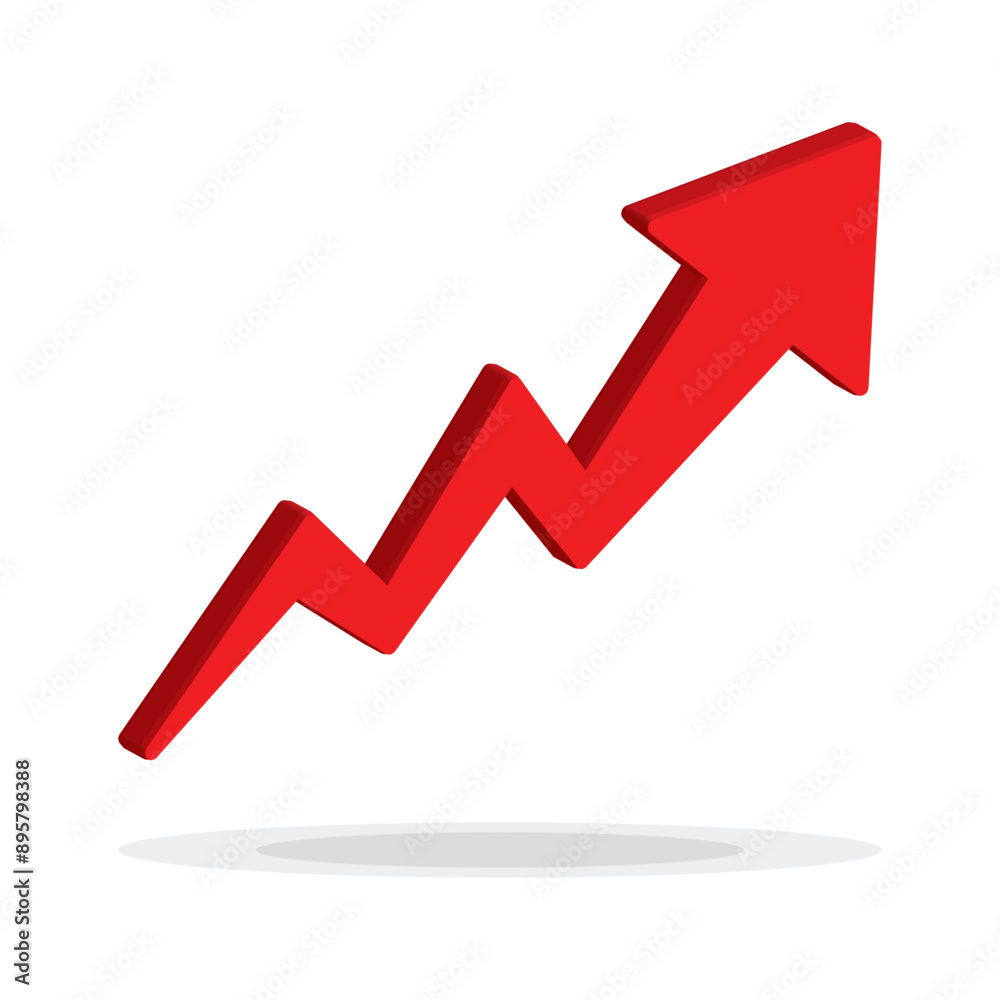 Growing business arrow up on white background. Profit 3D red arrow, Vector.Business concept, growing chart. Concept of sales symbol icon with arrow moving up. Economic Arrow With Growing Trend. Growing business arrow up on white background. Profit 3D red arrow, Vector.Business concept, growing chart. Concept of sales symbol icon with arrow moving up. Economic Arrow With Growing Trend.