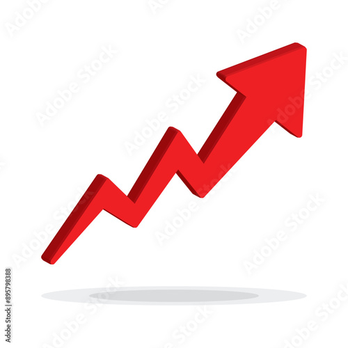 Growing business arrow up on white background. Profit 3D red arrow, Vector.Business concept, growing chart. Concept of sales symbol icon with arrow moving up. Economic Arrow With Growing Trend.	