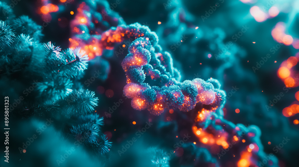 Fototapeta premium Genetic research concept featuring DNA molecule structure, showcasing advances in biotech science and human genome cell studies.