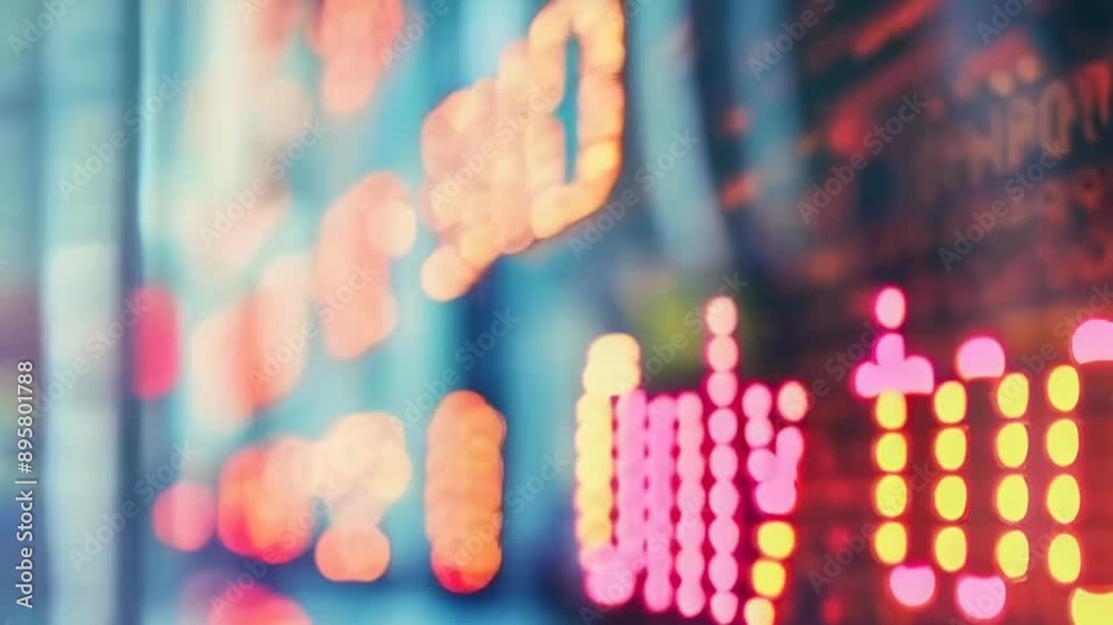 Brightly lit stock market ticker shows numbers and text in focus on the right, with a vibrant, blurred background. The display gives a sense of fast-paced financial activity. Brightly lit stock market ticker shows numbers and text in focus on the right, with a vibrant, blurred background. The display gives a sense of fast-paced financial activity.