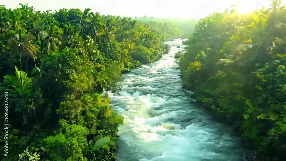 A river with a green forest on either side A river with a green forest on either side