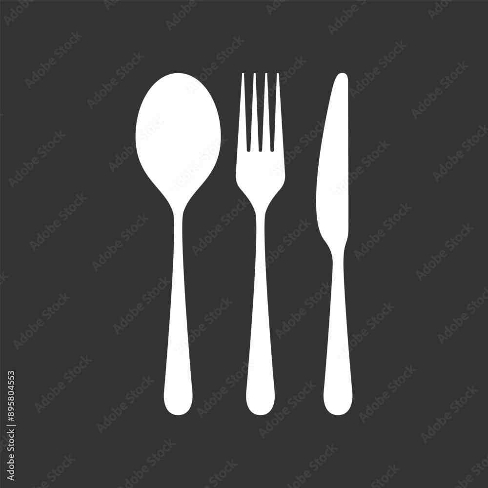Spoon, fork and knife graphic icon. Cutlery sign isolated on black background. Vector illustration Spoon, fork and knife graphic icon. Cutlery sign isolated on black background. Vector illustration