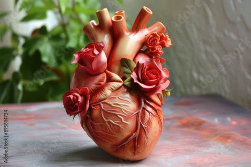 Floral romantic anatomical human heart