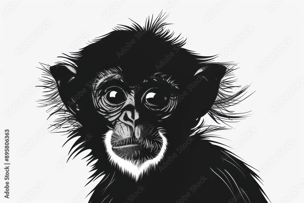 Black and white flat vector art of portrait of a spider monkey, svg style, isolated on white background, simple vector art design Black and white flat vector art of portrait of a spider monkey, svg style, isolated on white background, simple vector art design