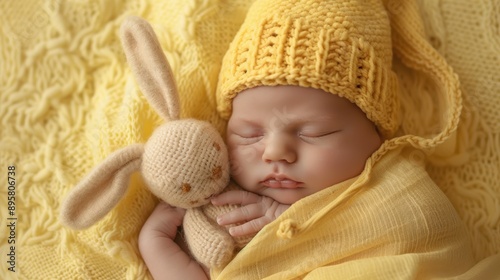 The baby with yellow hat photo