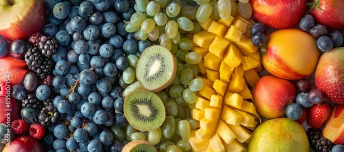 Fresh ripe colorful fruits assorted with rich vitamin nutrition healthy food for background.