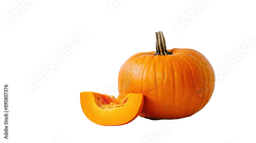 a pumpkin and a piece of pumpkin lie on a transparent background