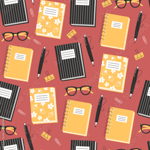 School Days Seamless Pattern with school supplies