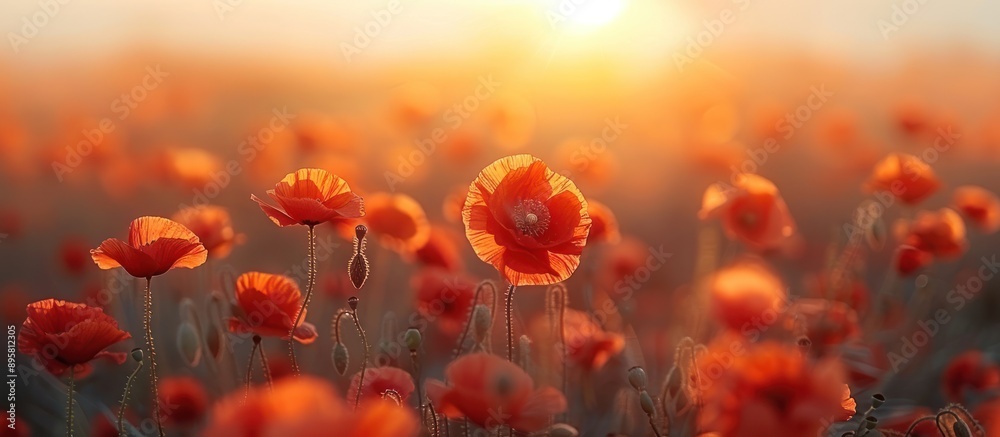 Fototapeta premium Poppy Field at Sunset