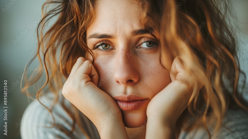 Naklejka premium Lost in thoughts unhappy stressed woman regretting of wrong decision