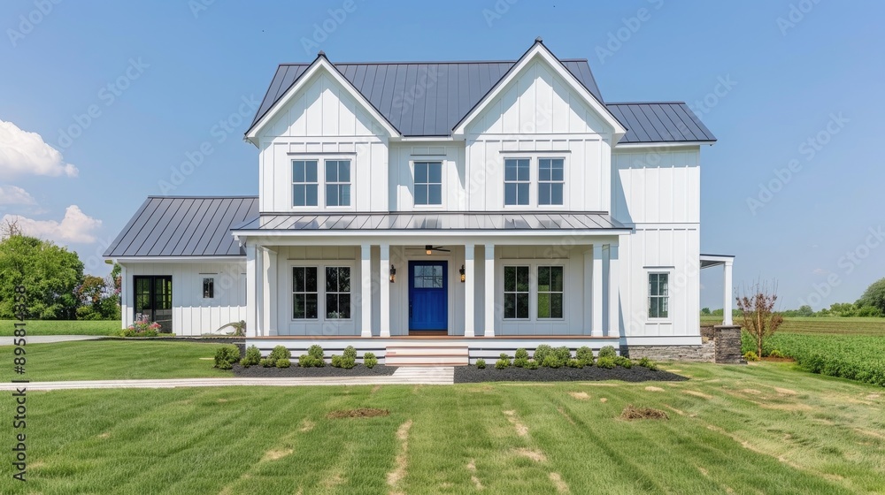 Obraz premium Contemporary Farmhouse Featuring White and Blue Accents