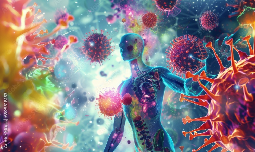 Obraz premium A vivid representation of immunotherapy, medical approach that leverages the body's immune system to fight diseases. Intersection of science and the body's innate healing power
