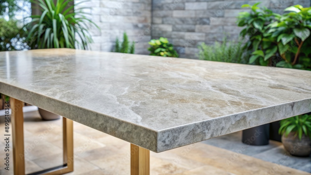 Fototapeta premium Light gray rough stone table surface with subtle texture and natural pattern, perfect for elegant modern home decor or interior design.