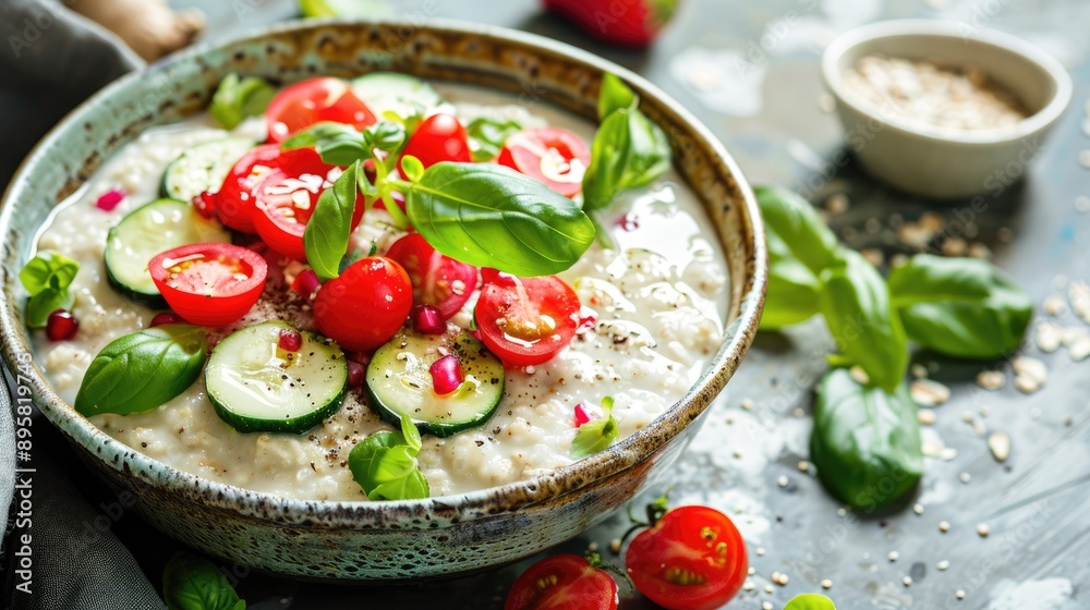 Homemade oat porridge with fresh vegetables Homemade oat porridge with fresh vegetables