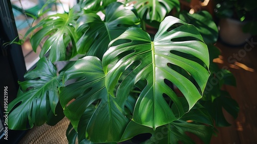 Detailed view of a rare Monstera with its large fenestrated leaves photo