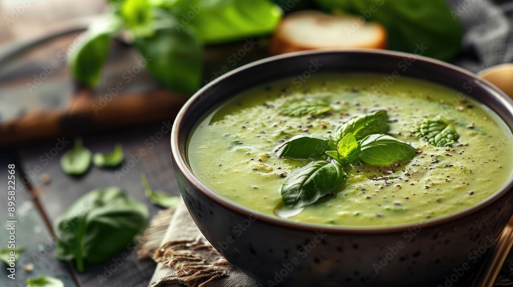 Zucchini soup in a bowl with toning effect and selective focus