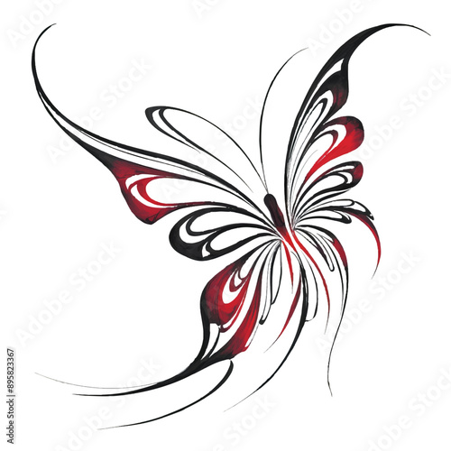 A black and red butterfly with stylized wings