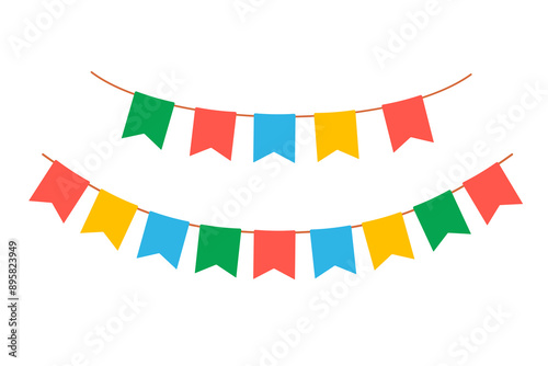 Colorful bright flags. Vector pennant isolated on white background. Hanging summer party garland for kids.