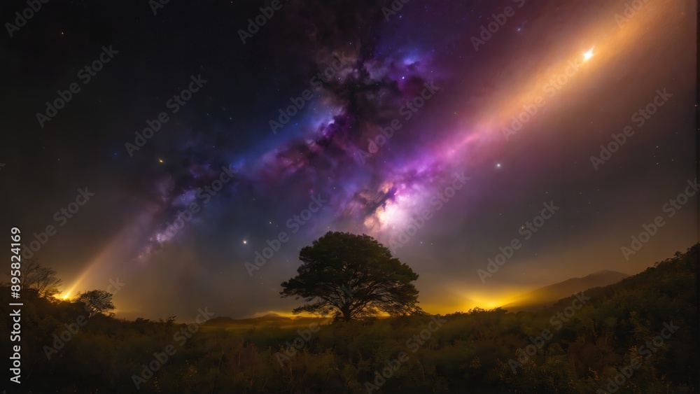 Generative AI, Mystical Night Sky with Tree Generative AI, Mystical Night Sky with Tree