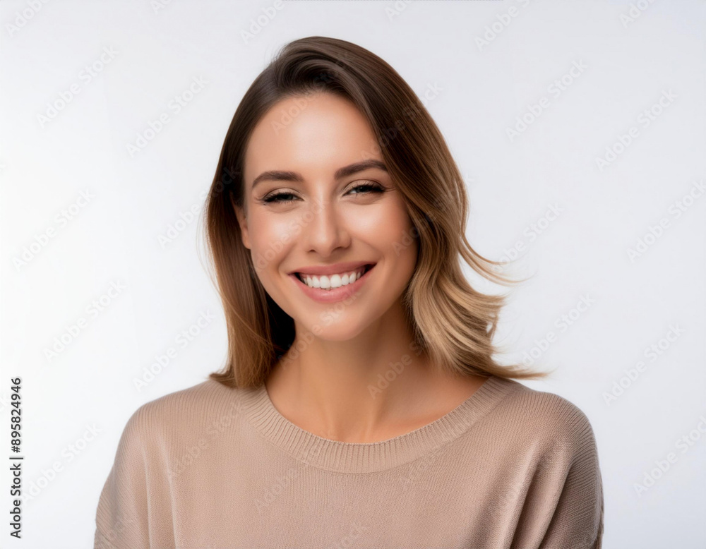 portrait of happy cute young happy woman smiling on white background studio