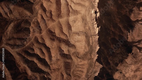 Top down aerial view of textures and patterns of Death Valley national park in Mojave desert, USA