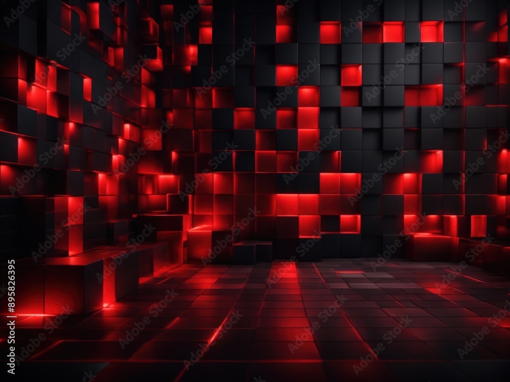 geometric black red 3d texture wall with squares