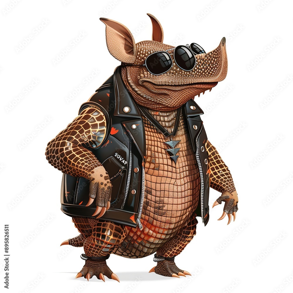 Obraz premium Armadillo Rockabilly animal fashion cartoon isolated whitebackground 16:9