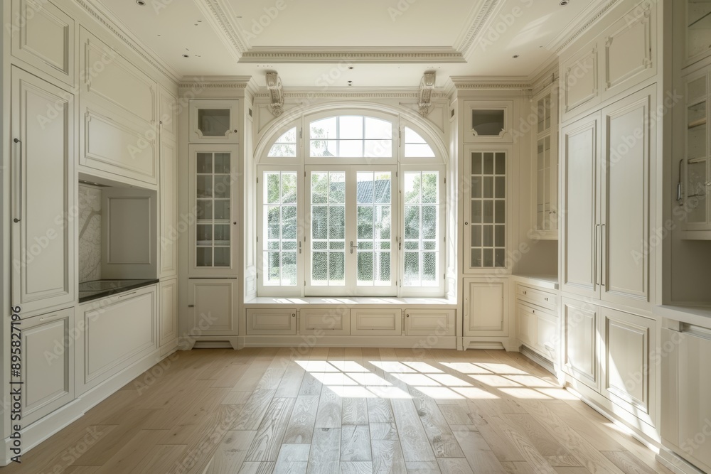 Classic interior of classic kitchen with parquet floor. Classic interior of classic kitchen with parquet floor.