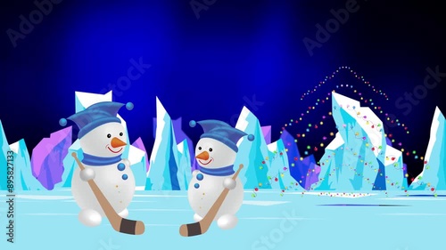  The Christmas hockey player is a snowman.