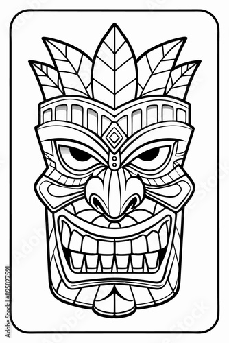 Tiki Mask Coloring Page for Art Therapy and Relaxation