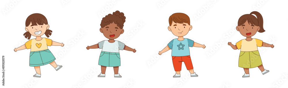 Happy Little Boy and Girl Standing with Open Arms for Hug Vector Illustration Set Happy Little Boy and Girl Standing with Open Arms for Hug Vector Illustration Set