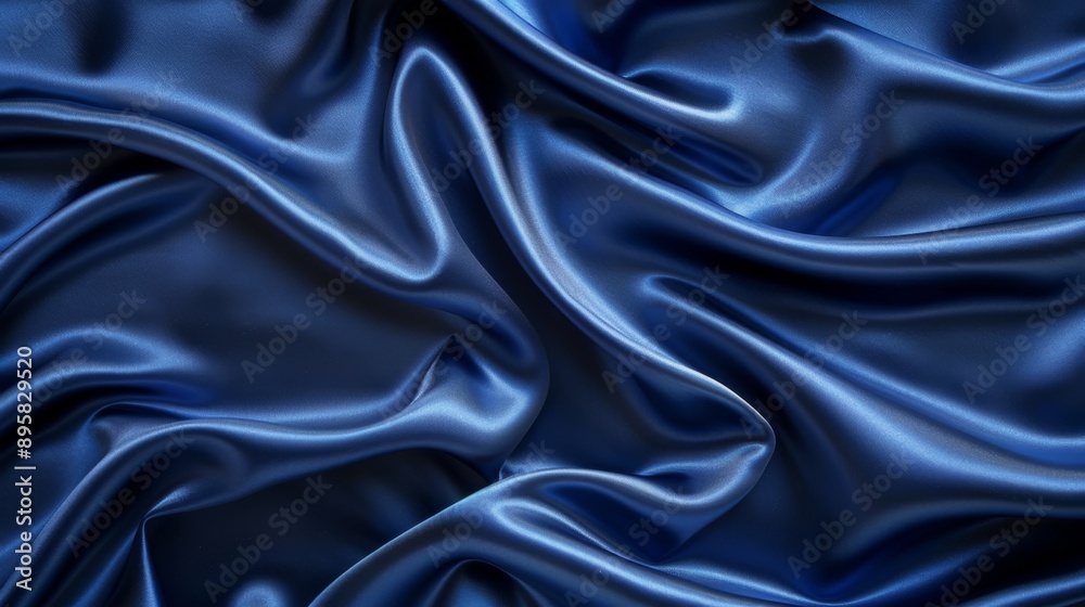 A navy blue satin fabric background, with smooth waves and a reflective surface A navy blue satin fabric background, with smooth waves and a reflective surface