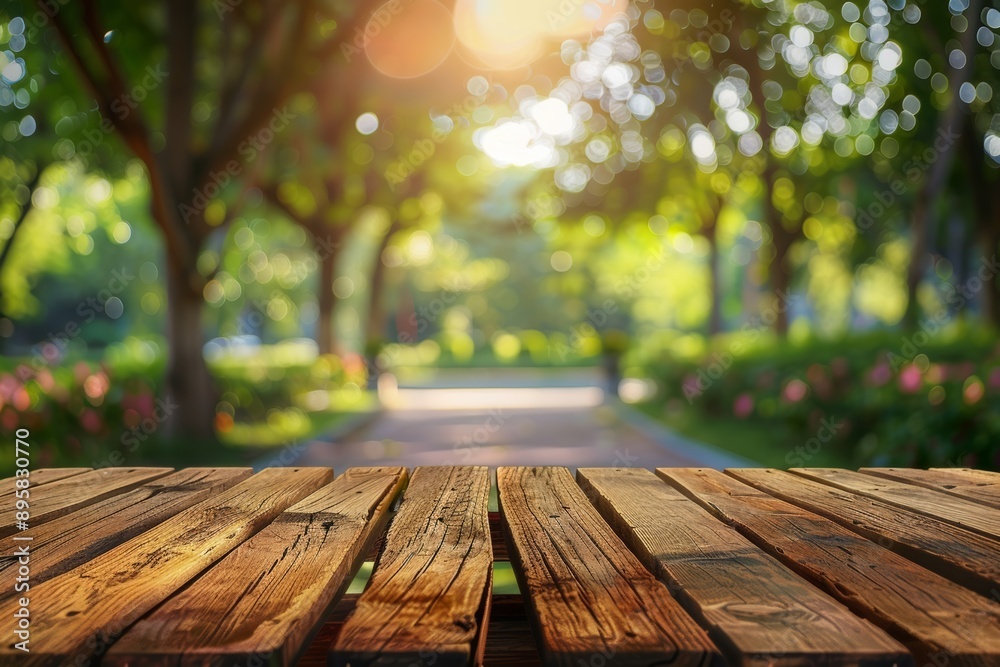 Empty table positioned over a blurred park a with bokeh. Copyspace background Empty table positioned over a blurred park a with bokeh. Copyspace background
