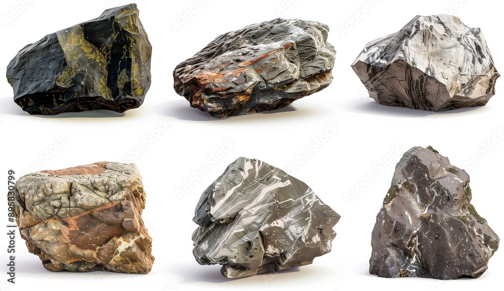 Typicals Rocks 6 different types of rocks isolated on a white background, in a high ...
