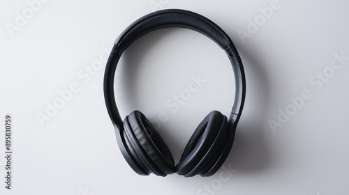 Close-up, low-key photograph of black headphones.