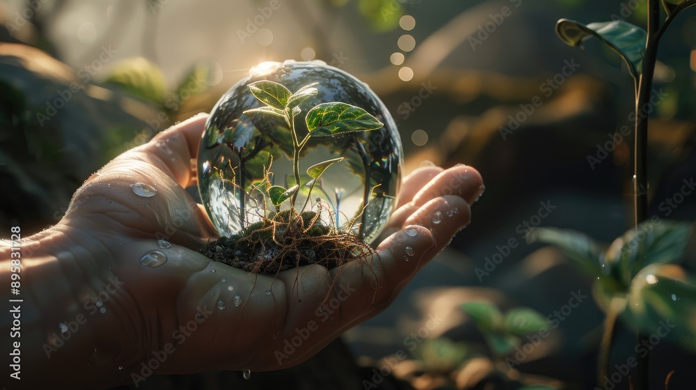 Hand holding glass globe ball with tree growing and green nature
A tree pokes through the glass ball.The morning sunlight reflected on the crystal ball. Seedlings grow separately and have roots attach Hand holding glass globe ball with tree growing and green nature
A tree pokes through the glass ball.The morning sunlight reflected on the crystal ball. Seedlings grow separately and have roots attach