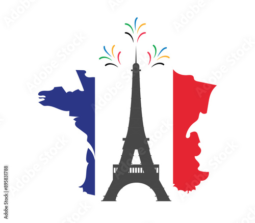 city eiffel tower vector with france map and flag vector illustration