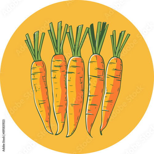 Vector Illustration of Fresh Carrots on Yellow Background